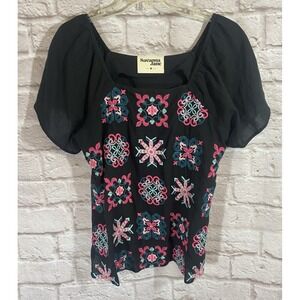 Savanna Jane Embroidered Top Black Medium Flower Embroidery Boho Bohemian Square